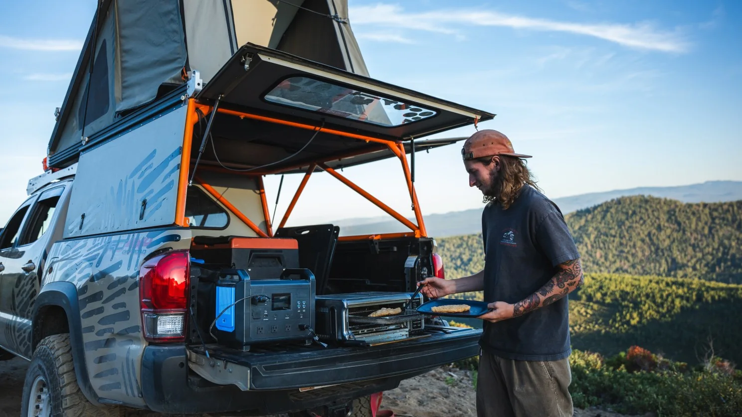 Portable energy storage system being used beside an off-grid vehicle