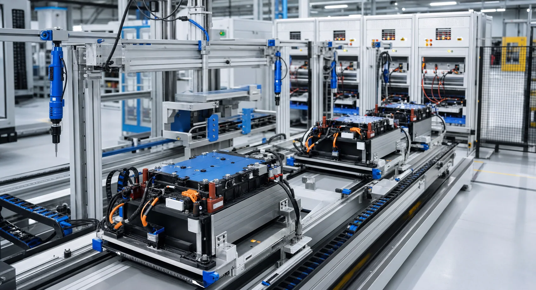Concept image of an automated battery pack integration line