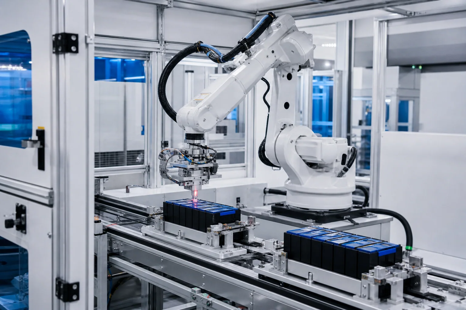 Concept image of robotic battery module processing
