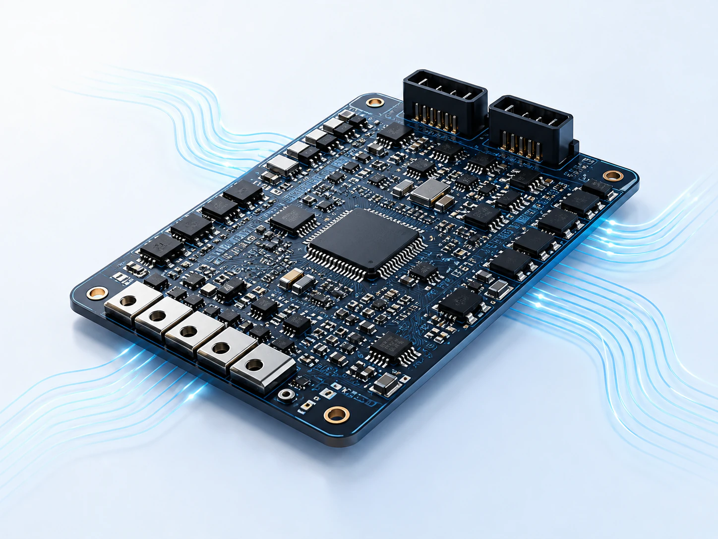 Conceptual battery management circuit board representing the protection functions of the 60V 45Ah battery