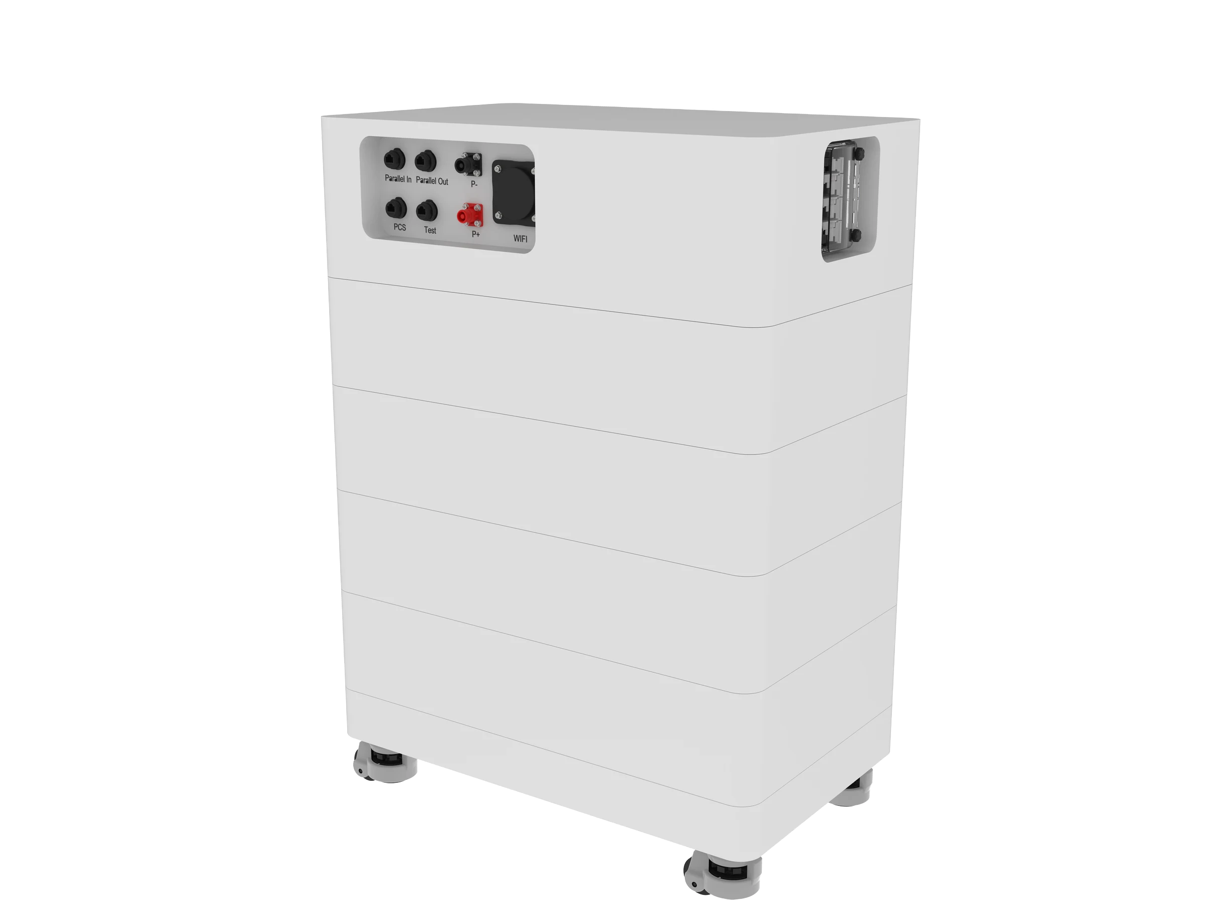 Rear three-quarter view of the YAHUA Stackable HVB-5K showing the power and communication connection panel